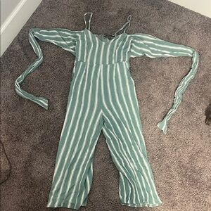 Green and White Striped Jumpsuit